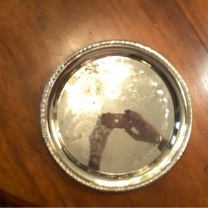 Vintage polished aluminum small serving tray with beaded lip edge